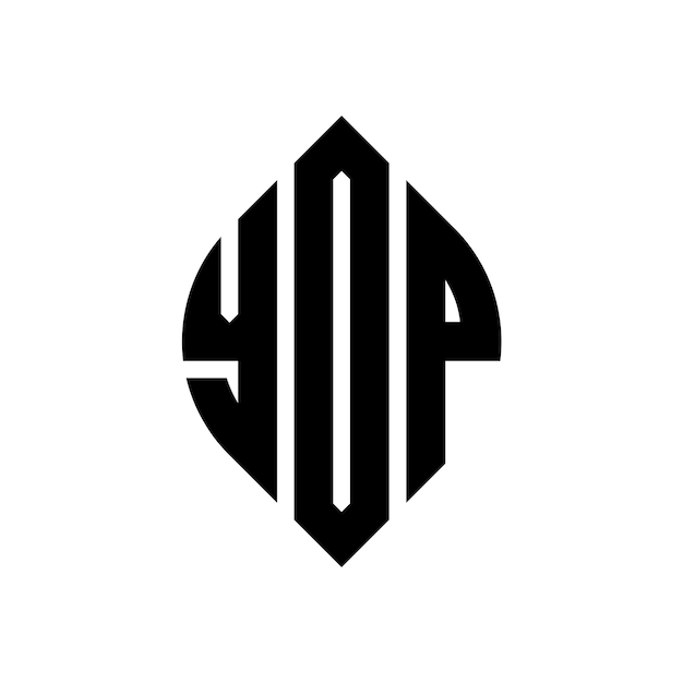 El diseño del logotipo de la letra del círculo YOP con forma de círculo y elipse Las letras de la elipse YOP con estilo tipográfico Las tres iniciales forman un logotipo del círculo