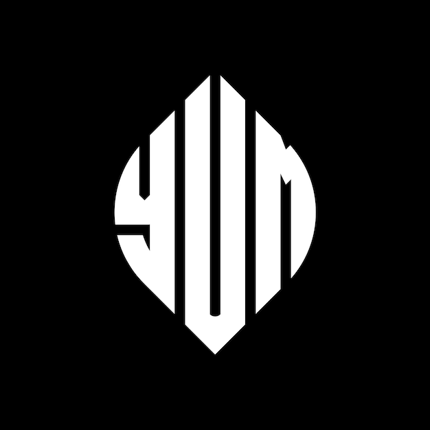 El diseño del logotipo de la letra del círculo YUM con forma de círculo y elipse YUM letras de elipse con estilo tipográfico Las tres iniciales forman un logotipo del círcolo YUM Emblema del círculo Abstracto Monograma Letra Marca Vector