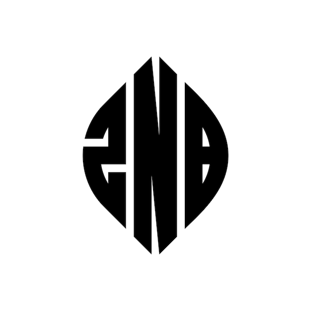 Diseño del logotipo de la letra del círculo ZNB con forma de círculo y elipse Letras elípticas ZNB con estilo tipográfico Las tres iniciales forman un logotipo del círculo Emblema del círculo Abstracto Monograma Letra Marca Vector