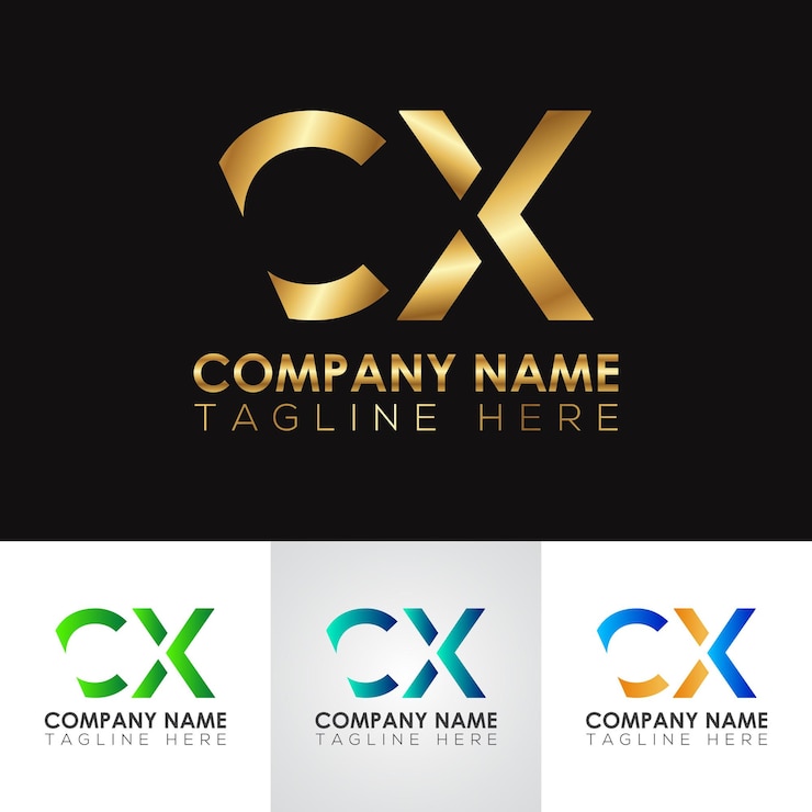 Vector diseño de logotipo de letra cx metálico dorado