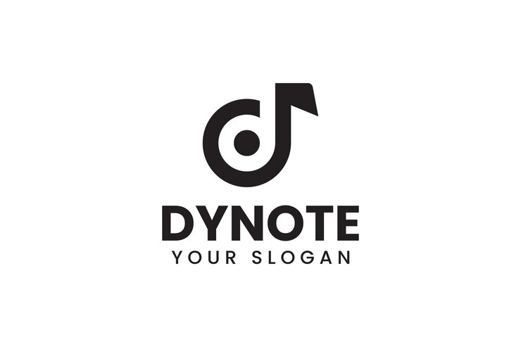 Vector diseño de logotipo de letra d con forma de nota musical para entretenimiento