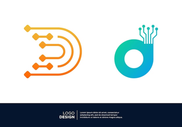 Diseño del logotipo de la letra D de la inteligencia artificial