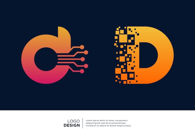 Diseño del logotipo de la letra D de la inteligencia artificial