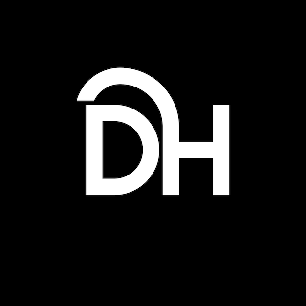 Diseño del logotipo de la letra DH en fondo negro Diseño de las iniciales de la letra DHA en fondo negro