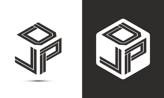 Diseño del logotipo de la letra DLP con el logotipo del vector del cubo del ilustrador estilo de superposición de fuentes alfabéticas modernas
