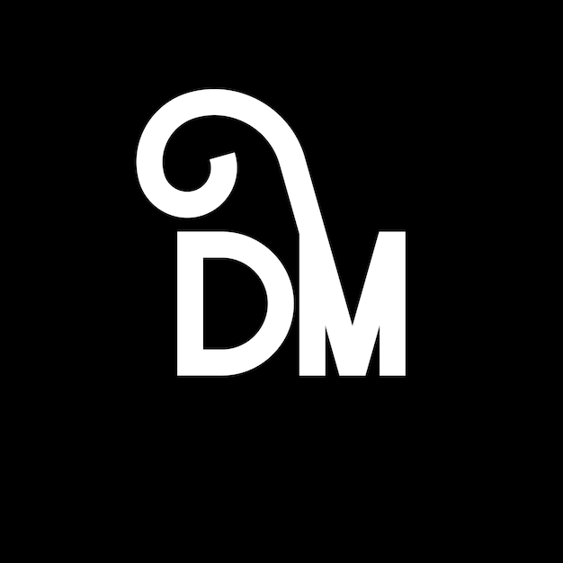 Diseño del logotipo de la letra DM en fondo negro DM iniciales creativas concepto de logotipo de letra dm diseño de letra DM diseño de letra blanca en fondo negro D M d m logotipo