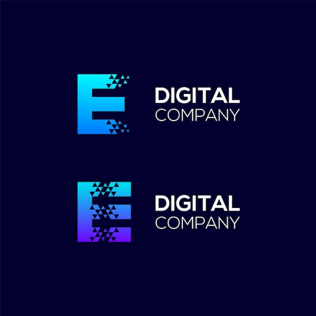 Diseño del logotipo de la letra E abstracta con el concepto Triangle Pixels para Technology Digital Business Company