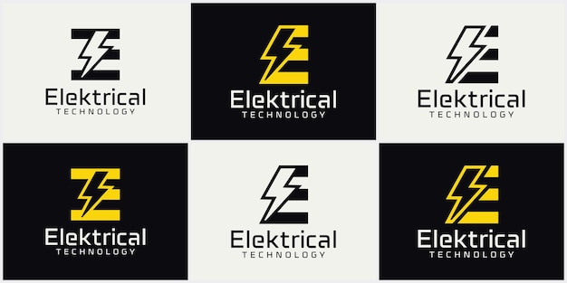 Diseño de logotipo de letra E con combinación de Flash Thunder Bolt Plantilla de vector de logotipo eléctrico E