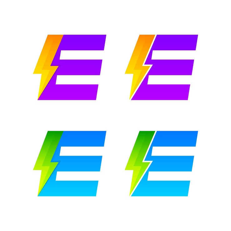 Vector diseño del logotipo de la letra e con el concepto de perno de iluminación y trueno para la empresa comercial de energía eléctrica