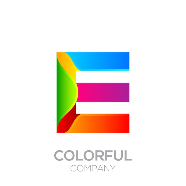 Vector diseño del logotipo de la letra e hecho de rayas con el concepto de degradado y colorido vibrante del arco iris brillante