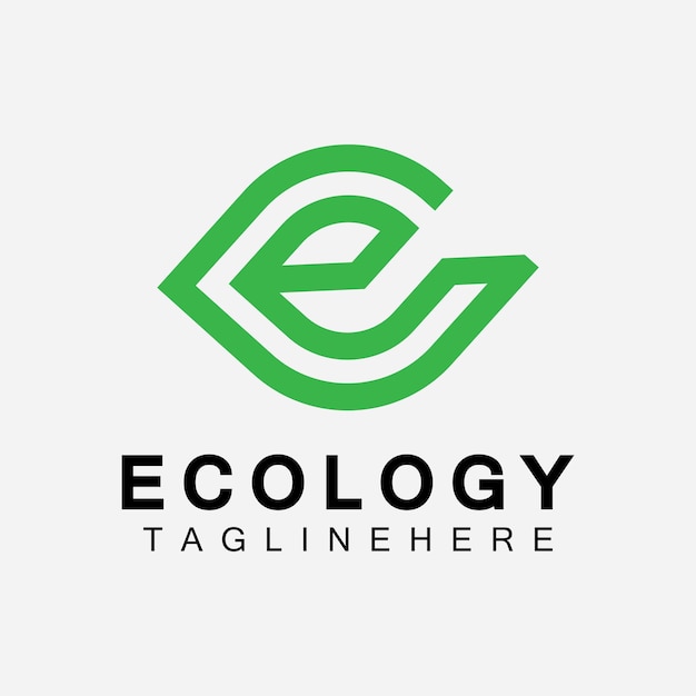 Diseño del logotipo de la letra E con hoja Logotipo de la línea geométrica de la carta E