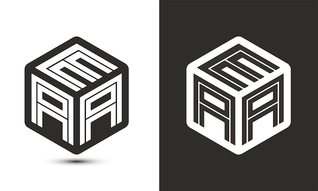 Diseño del logotipo de la letra EAA con ilustrador logotipo del cubo logotipo vectorial estilo de superposición de fuentes de alfabeto moderno