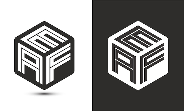 Diseño del logotipo de la letra EAF con ilustrador logotipo del cubo logotipo vectorial estilo de superposición de fuentes de alfabeto moderno