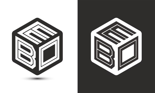 Diseño del logotipo de la letra EBO con ilustrador, logotipo del cubo, logotipo vectorial, estilo de superposición de fuentes alfabéticas modernas.