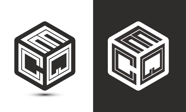 Diseño de logotipo de letra ECQ con ilustrador logotipo de cubo logotipo vectorial estilo de superposición de fuentes de alfabeto moderno