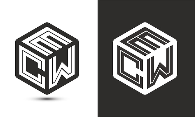 Diseño del logotipo de la letra ECW con ilustrador logotipo del cubo logotipo vectorial estilo de superposición de fuentes de alfabeto moderno