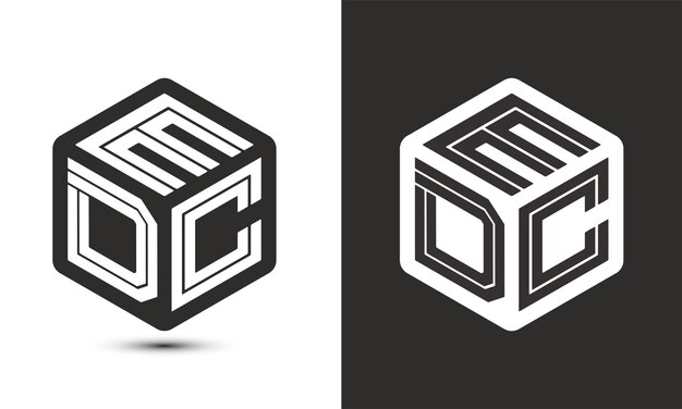 Diseño de logotipo de letra EDC con logotipo de cubo ilustrador logotipo vectorial estilo de superposición de fuente de alfabeto moderno