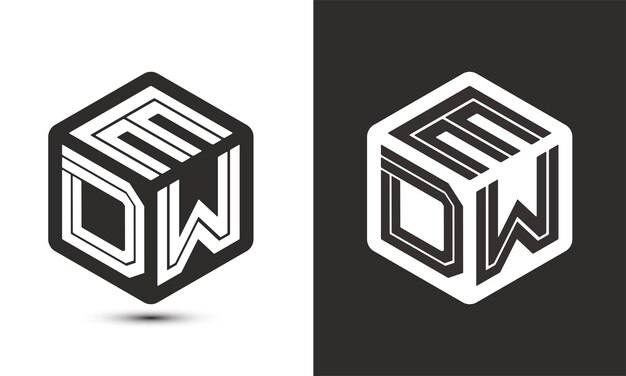 Diseño de logotipo de letra EDW con logotipo de cubo ilustrador logotipo vectorial estilo de superposición de fuente de alfabeto moderno