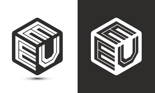 Diseño de logotipo de letra EEU con logotipo de cubo ilustrador logotipo vectorial estilo de superposición de fuente de alfabeto moderno