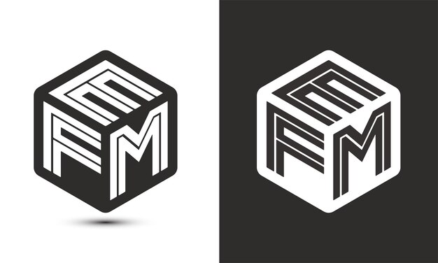 Diseño de logotipo de letra EFM con logotipo de cubo ilustrador logotipo vectorial estilo de superposición de fuente de alfabeto moderno