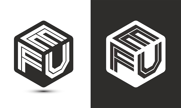 Diseño de logotipo de letra EFU con logotipo de cubo ilustrador logotipo vectorial estilo de superposición de fuente de alfabeto moderno
