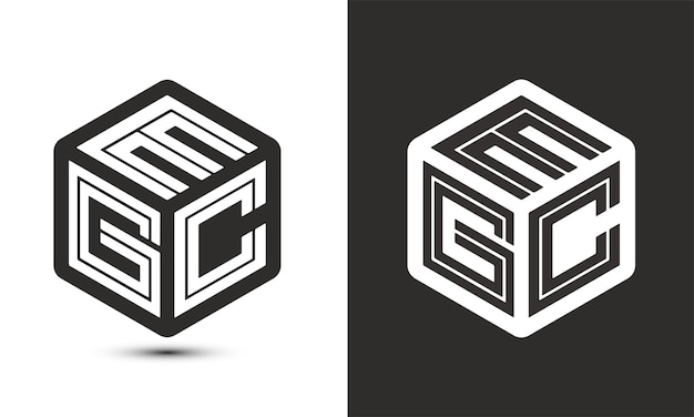 Diseño de logotipo de letra EGC con logotipo de cubo ilustrador logotipo vectorial estilo de superposición de fuente de alfabeto moderno