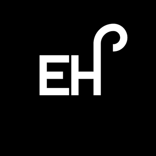 Diseño del logotipo de la letra EH en fondo negro EH iniciales creativas concepto del logotipo en letra EH diseño de la letra blanca en fondo negro E H e h logotipo