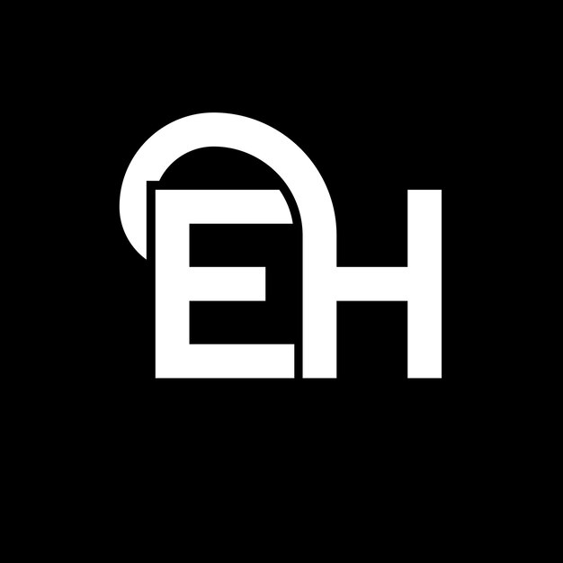 Diseño del logotipo de la letra EH en fondo negro EH iniciales creativas concepto del logotipo en letra EH diseño de la letra blanca en fondo negro E H e h logotipo