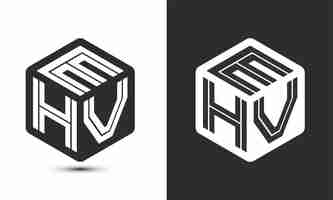 Vector diseño de logotipo de letra ehv con logotipo de cubo ilustrador logotipo vectorial estilo de superposición de fuente de alfabeto moderno