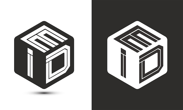 Diseño de logotipo de letra eid con logotipo de cubo ilustrador logotipo vectorial estilo de superposición de fuente de alfabeto moderno