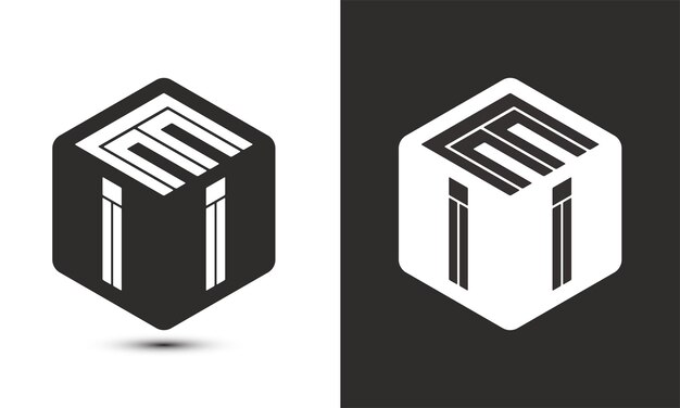 Diseño de logotipo de letra EII con logotipo de cubo ilustrador logotipo vectorial estilo de superposición de fuente de alfabeto moderno