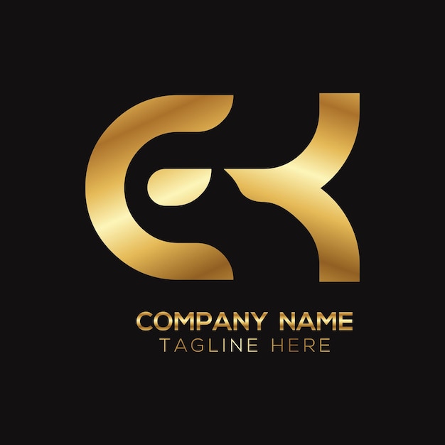 Diseño de logotipo de letra EK metálico doradoxA