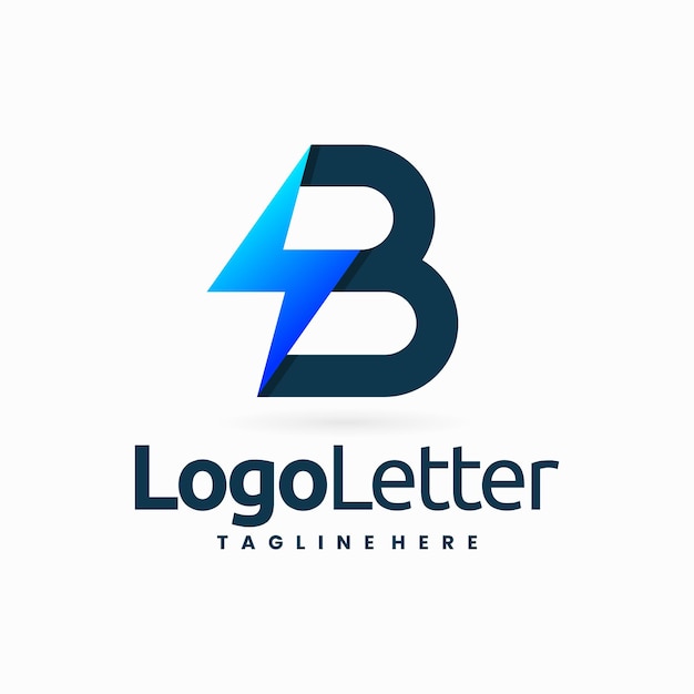 diseño de logotipo de la letra eléctrica B con concepto de forma de luz de trueno