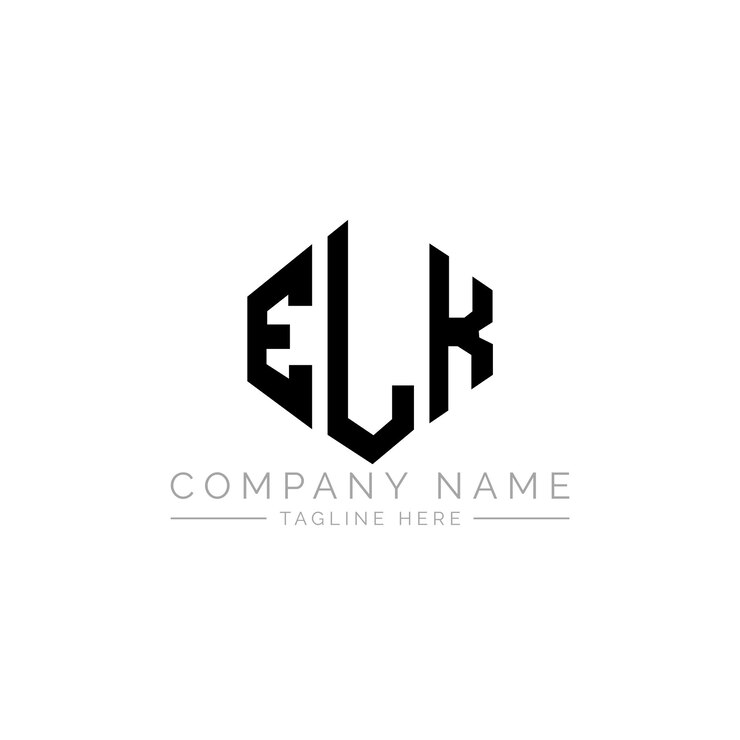 Vector diseño del logotipo de la letra elk con forma de polígono elk diseño del logotipo en forma de póligono y cubo elk hexágono modelo de logotipo vectorial colores blanco y negro elk monograma logotipo de negocios y bienes raíces