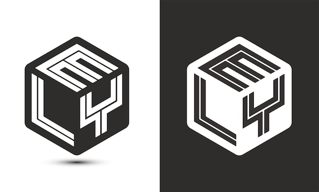 Diseño de logotipo de letra ELY con logotipo de cubo ilustrador logotipo vectorial estilo de superposición de fuente de alfabeto moderno