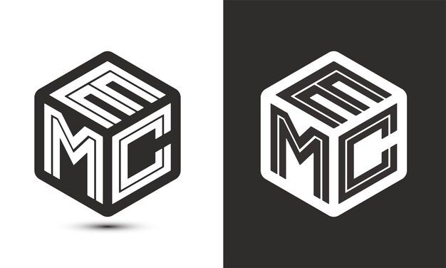 Diseño de logotipo de letra EMC con logotipo de cubo ilustrador logotipo vectorial estilo de superposición de fuente de alfabeto moderno