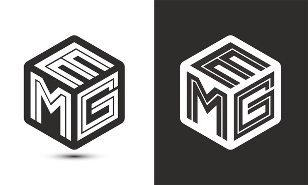 Diseño de logotipo de letra EMG con logotipo de cubo ilustrador logotipo vectorial estilo de superposición de fuente de alfabeto moderno