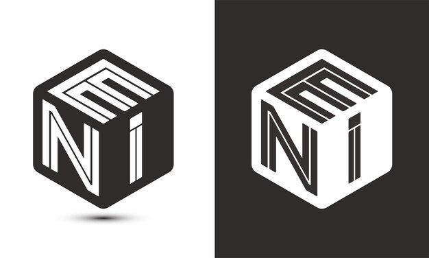 Diseño de logotipo de letra ENI con logotipo de cubo ilustrador logotipo vectorial estilo de superposición de fuente de alfabeto moderno