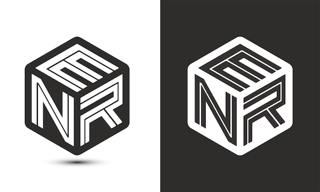 Diseño de logotipo de letra ENR con logotipo de cubo ilustrador logotipo vectorial estilo de superposición de fuente de alfabeto moderno