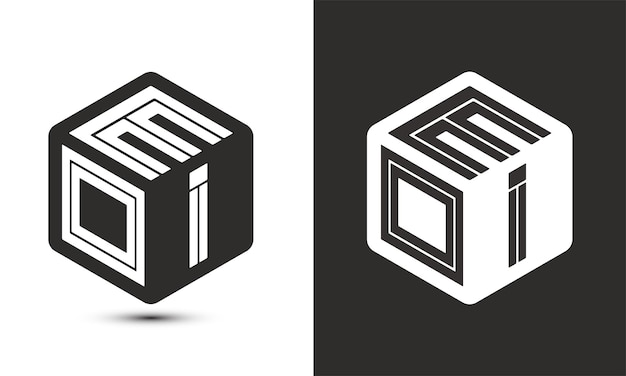 Diseño de logotipo de letra Eoi con logotipo de cubo ilustrador logotipo vectorial estilo de superposición de fuente de alfabeto moderno
