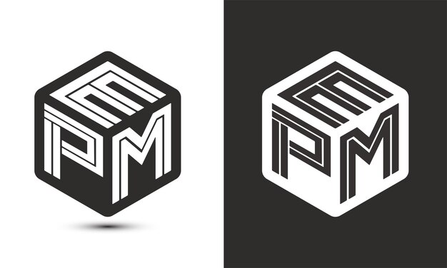 Diseño de logotipo de letra EPM con logotipo de cubo ilustrador logotipo vectorial estilo de superposición de fuente de alfabeto moderno