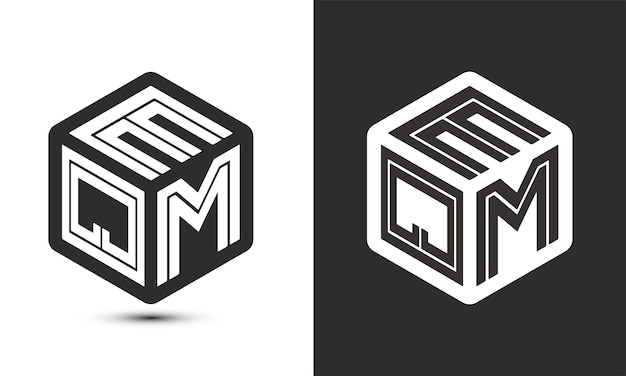 Diseño de logotipo de letra eqm con logotipo de cubo ilustrador logotipo vectorial estilo de superposición de fuente de alfabeto moderno