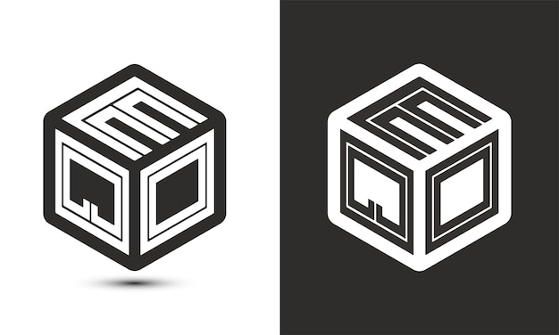 Diseño de logotipo de letra EQO con logotipo de cubo ilustrador logotipo vectorial estilo de superposición de fuente de alfabeto moderno