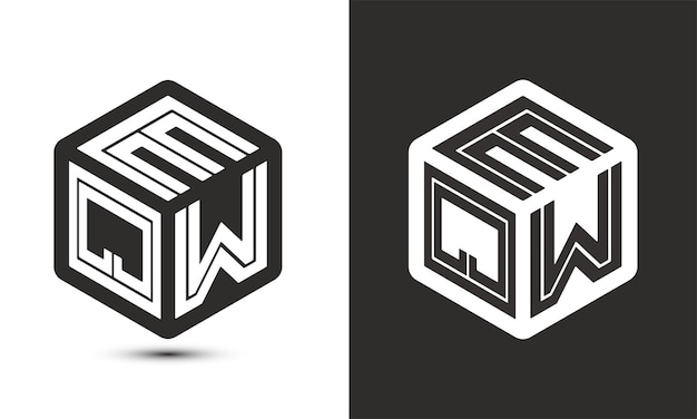 Diseño de logotipo de letra EQW con logotipo de cubo ilustrador logotipo vectorial estilo de superposición de fuente de alfabeto moderno