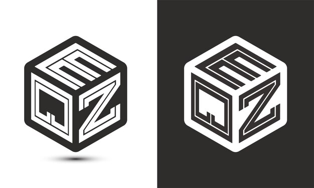 Diseño de logotipo de letra EQZ con logotipo de cubo ilustrador logotipo vectorial estilo de superposición de fuente de alfabeto moderno