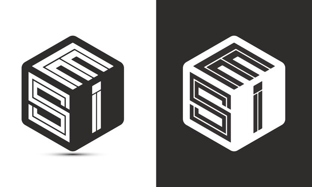Diseño del logotipo de la letra ESI con el logotipo del cubo del ilustrador, el logotipo vectorial, el estilo de superposición de fuentes alfabéticas modernas
