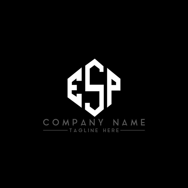 Vector diseño de logotipo de letra esp con forma de polígono esp poligono y forma de cubo diseño de logotipo esp hexágono patrón de logotipo vectorial colores blanco y negro esp monograma logotipo de negocios y bienes raíces