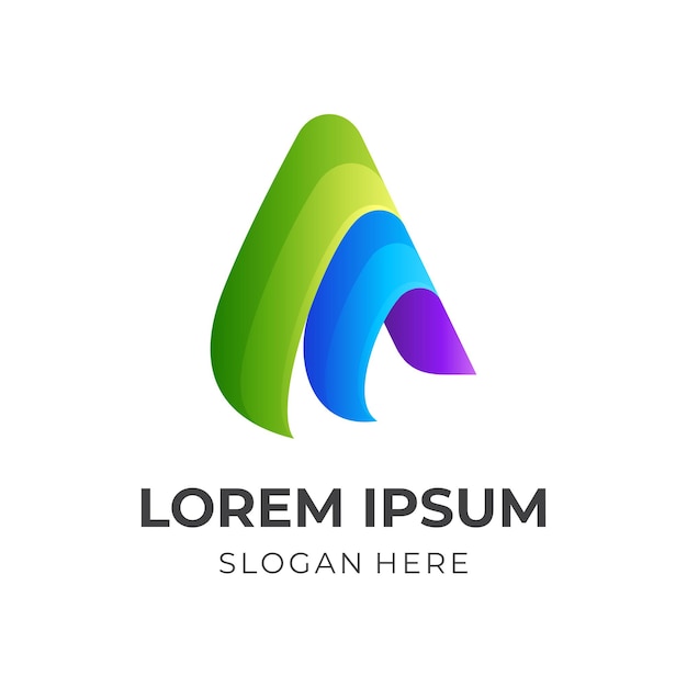 Diseño de logotipo letra A con estilo colorido 3d