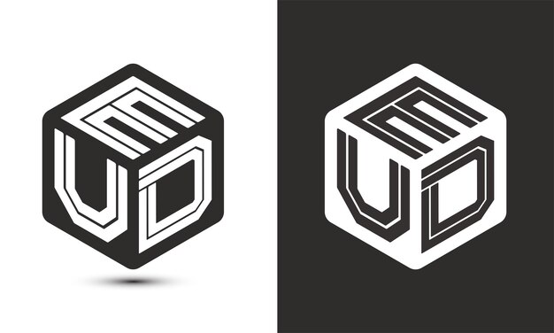 Diseño de logotipo de letra EUD con logotipo de cubo ilustrador logotipo vectorial estilo de superposición de fuente de alfabeto moderno