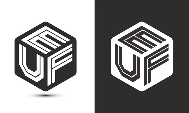 Diseño de logotipo de letra EUF con logotipo de cubo ilustrador logotipo vectorial estilo de superposición de fuente de alfabeto moderno